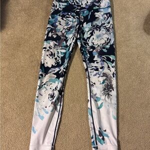 Athleta Floral Leggings - Navy and White
